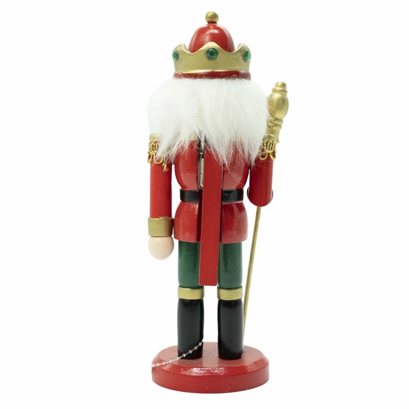 Schiaccianoci in legno con pantaloni verdi e giacca rossa - H. 20 cm - Stile